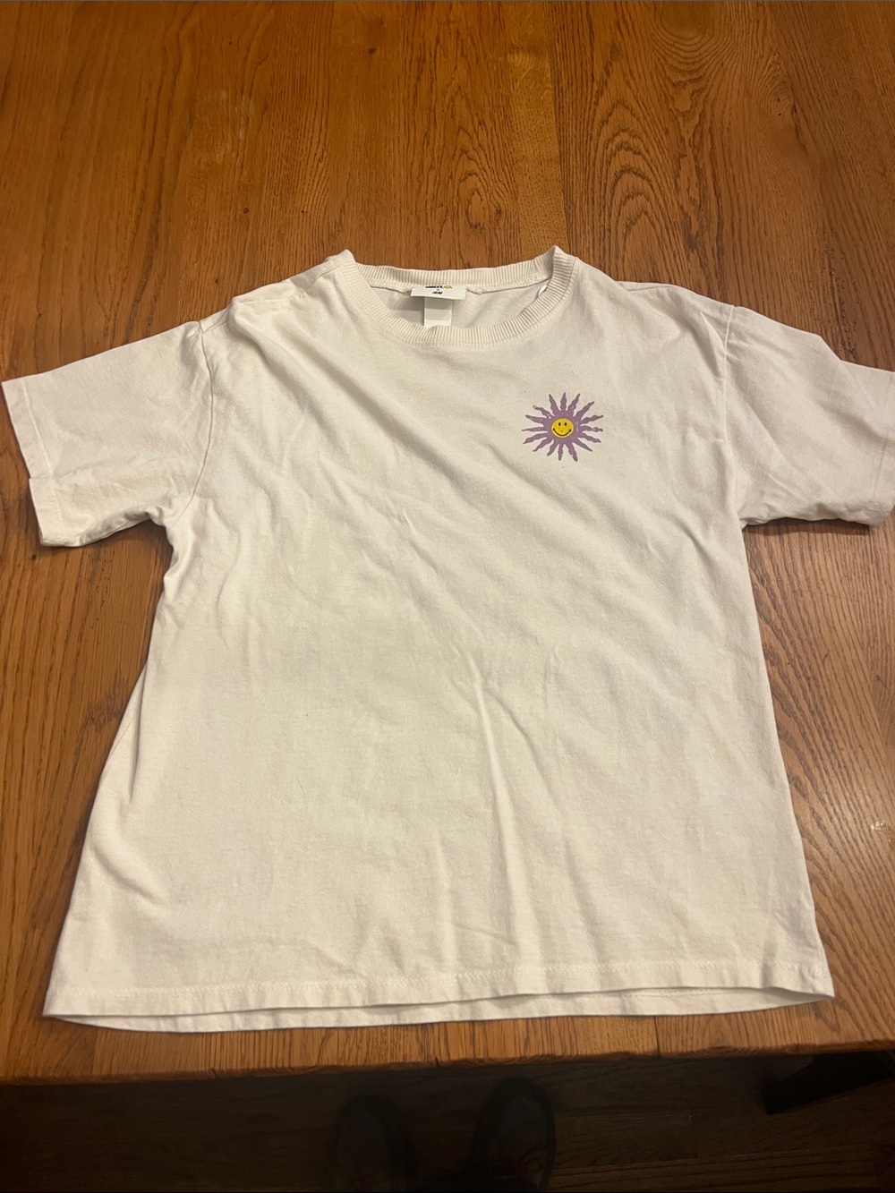 Tee with Purple Smiley Sun Graphic